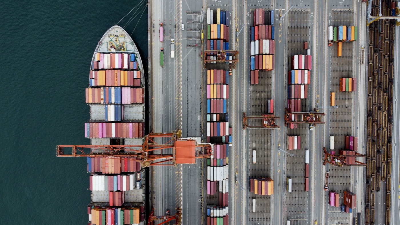Cargo ship at a global port